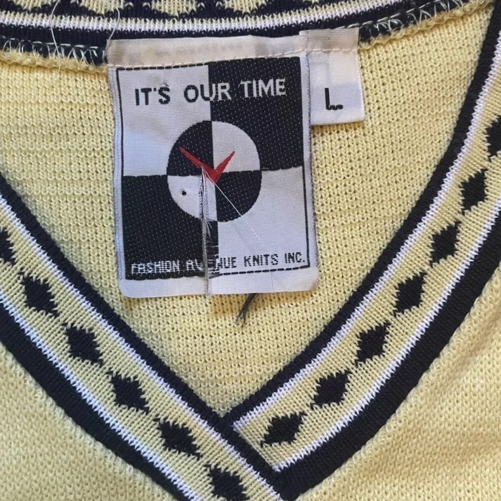 Vintage 90s Crop Sweater Vest Large Yellow Preppy Old Money Tennis Summer - Picture 3 of 4